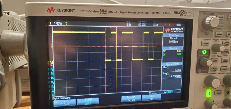 Oscilloscope capture of an ASCII 'M' sent over UART